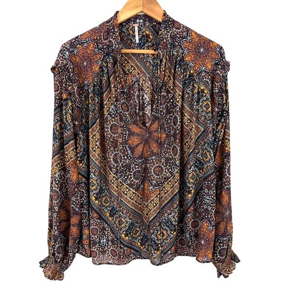 Free People Little Runaway Medallion Blouse Top Women Size Medium - Picture 2 of 11